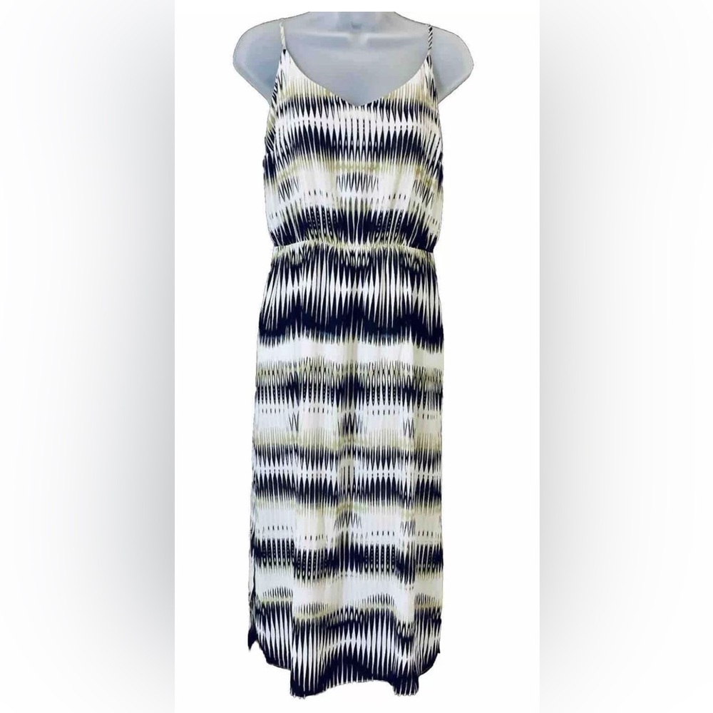 Vince Camuto Ikat Black Cream Spaghetti Strap Midi Dress Size M Vacation